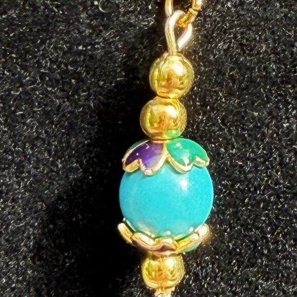 3/$17 Cloisonne Capped Pierced Earrings Green - Picture 3 of 4